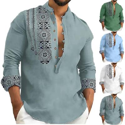 Camicia da spiaggia cardigan a maniche lunghe con stampa ampia estiva da uomo