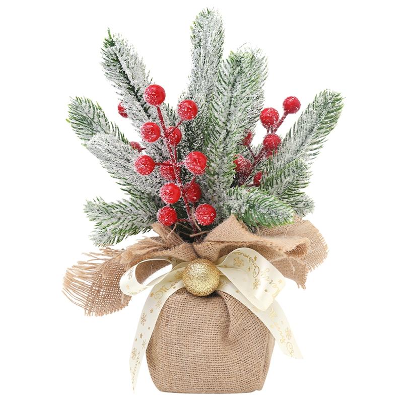 26/30CM Artificial Christmas Tree Table Decoration Simulation Red Berries Pinecone for Home Office Decor 2025 New Year Gift