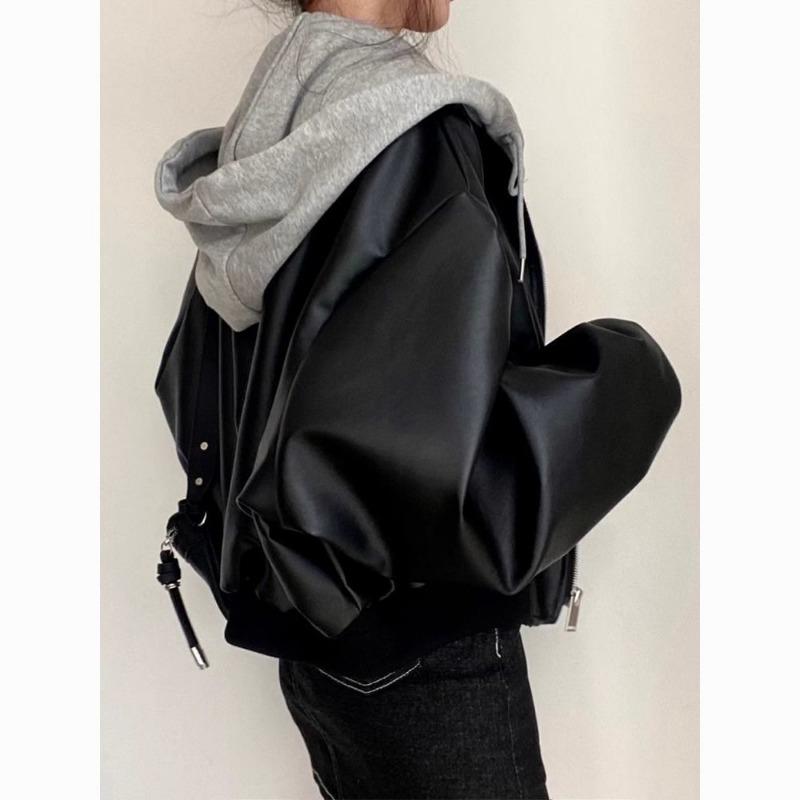 High-end black leather jacket women's spring new niche Spice Girl motorcycle jacket top
