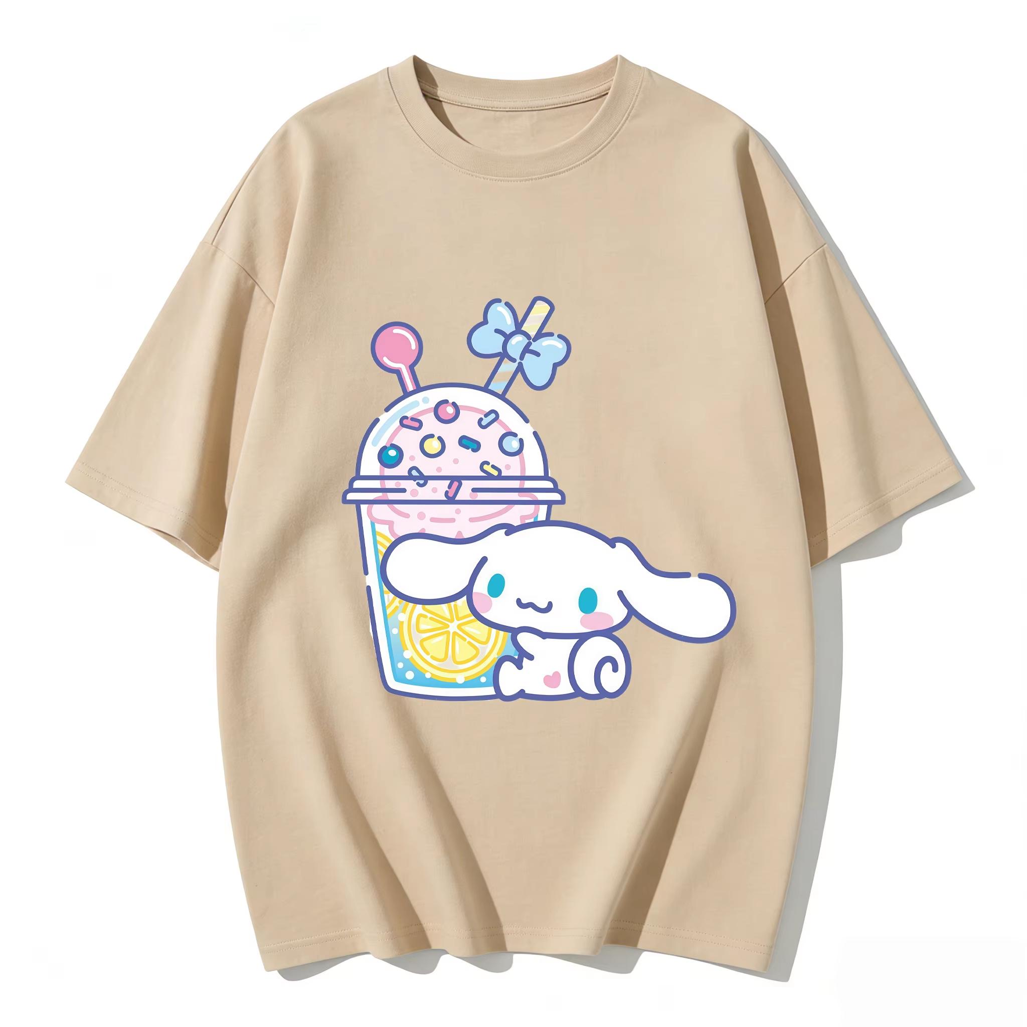 

2026 Cinnamoroll Tee soft cotton short sleeve crew neck cute print lightweight summer top for Women daily casual wear S
