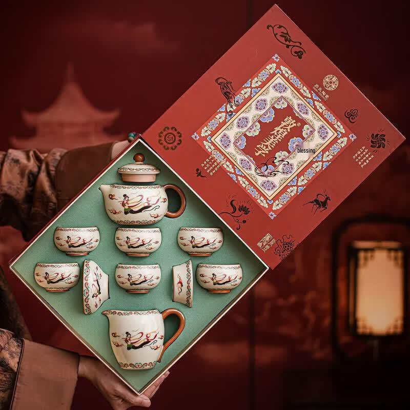 Susu Ceramics Dunhuang Aesthetic Ru Kiln Xishi Kung Fu Tea Set Gift Box