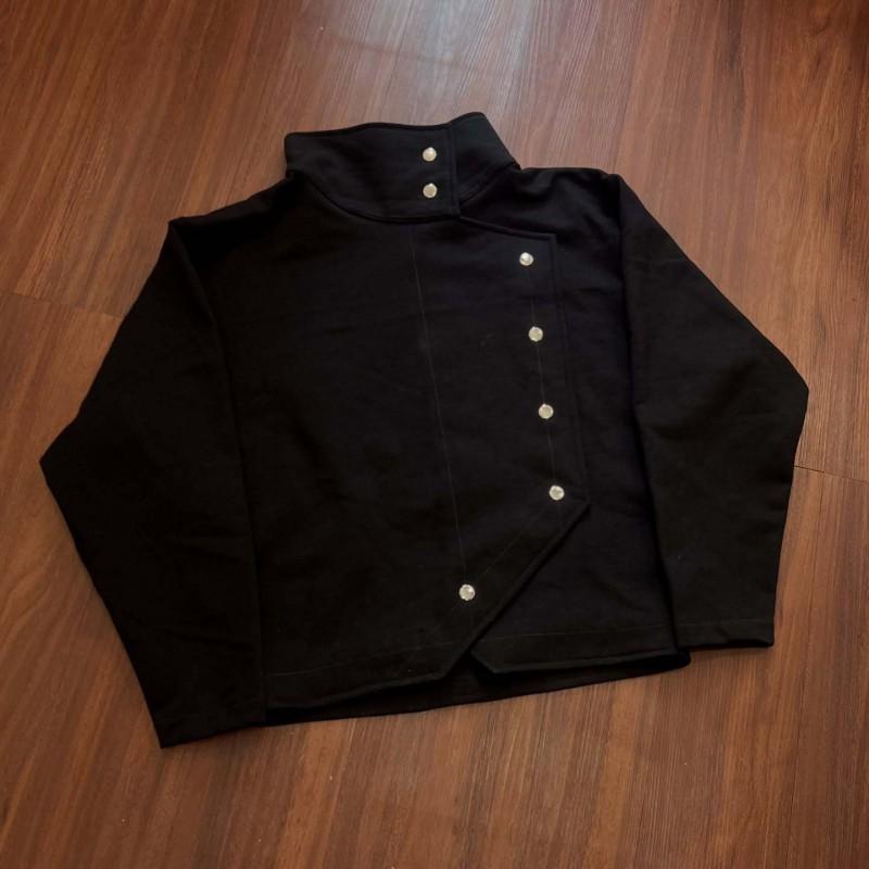 2025 Herbst Schwarze Jacke mit Stehkragen und asymmetrischer Knopfleiste Lockerer Schnitt Streetwear Herren