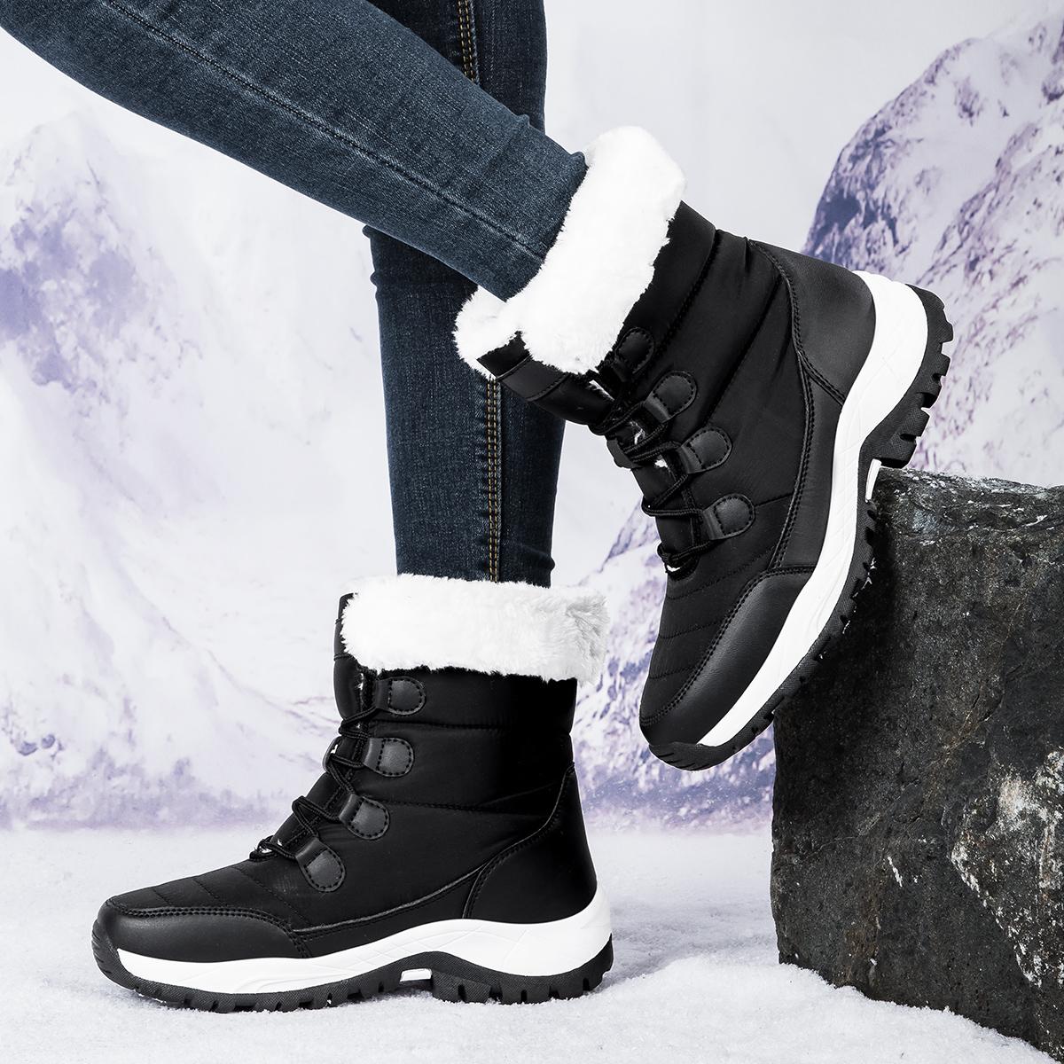 

TUINANLE Ботильоны, женская зимняя белая обувь, сохраняющие тепло, нескользящие черные зимние ботинки, женские ботинки на шнуровке, большие размеры 42 41 чёрный