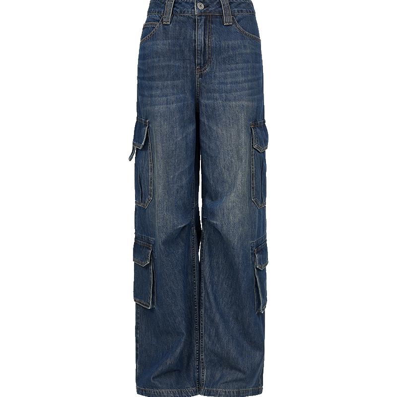 

ONLY Women s 2025 Autumn Distressed Washed Loose Cargo Wide-Leg Denim Jeans M Standard Length