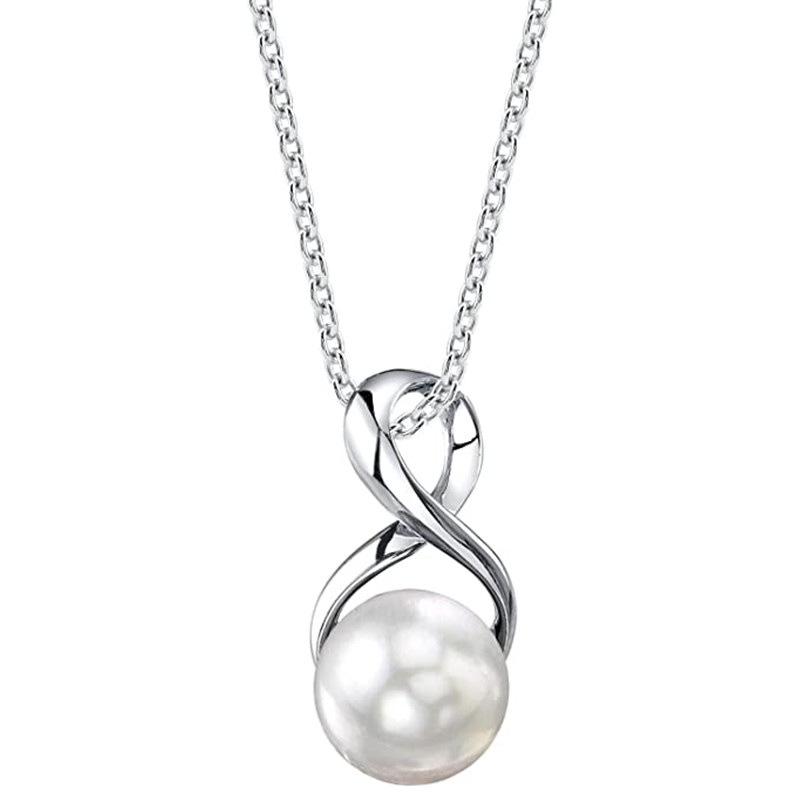 Twisted Infinity Loop Single Round Pearl Pendant Women Classic Cable Chain Clavicle Necklace