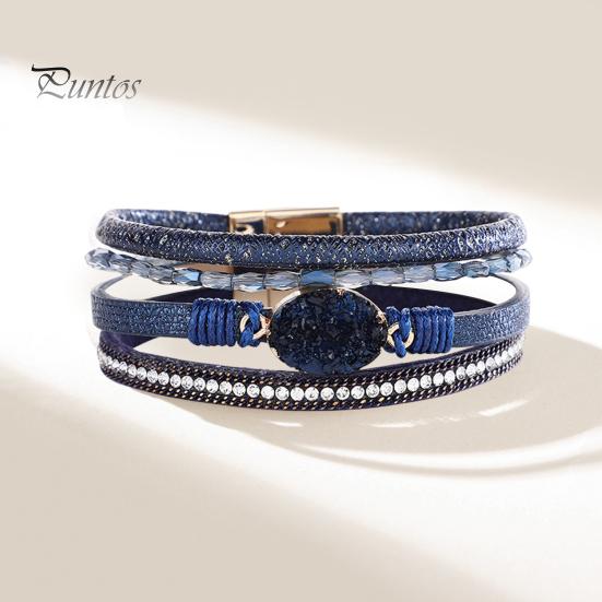 Women Cuff Bangle Four Layers Faux Crystal Rhinestone Retro Fake Leather Magnetic Clasp Girls Wrap Bracelet Fashion Jewelry Gift