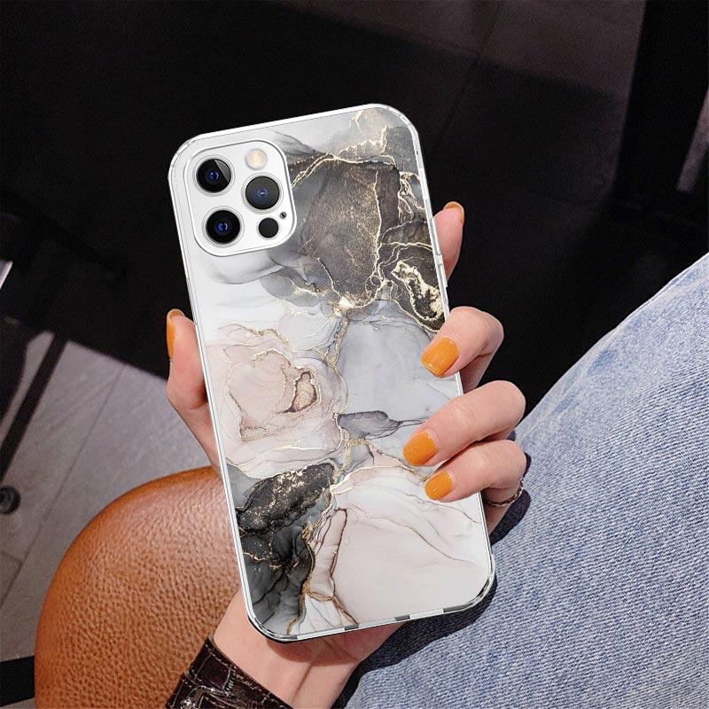 Fashion Gold Pink Geometric Marble Phone Case For iPhone 17 Air 16 Pro Max 16E 15 + 14 Plus 11 12 13 Mini 7 8 SE Gift Print Cove