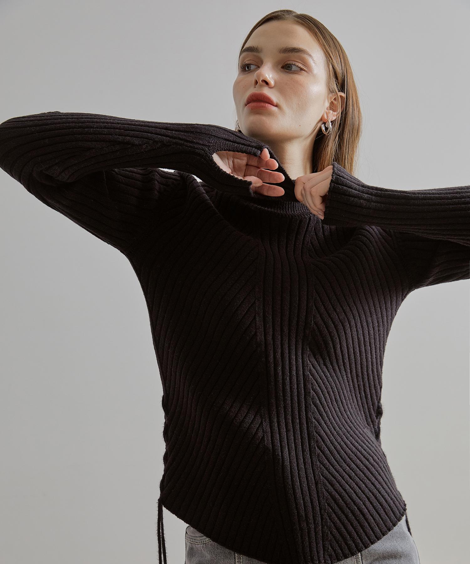 Etmont Slit Sleeve Side Strap Knit Top Black Black/Free