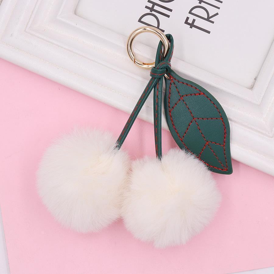 Cherry Plush Fur Ball Keychain for Women - Bag, Backpack, and Car Ornament