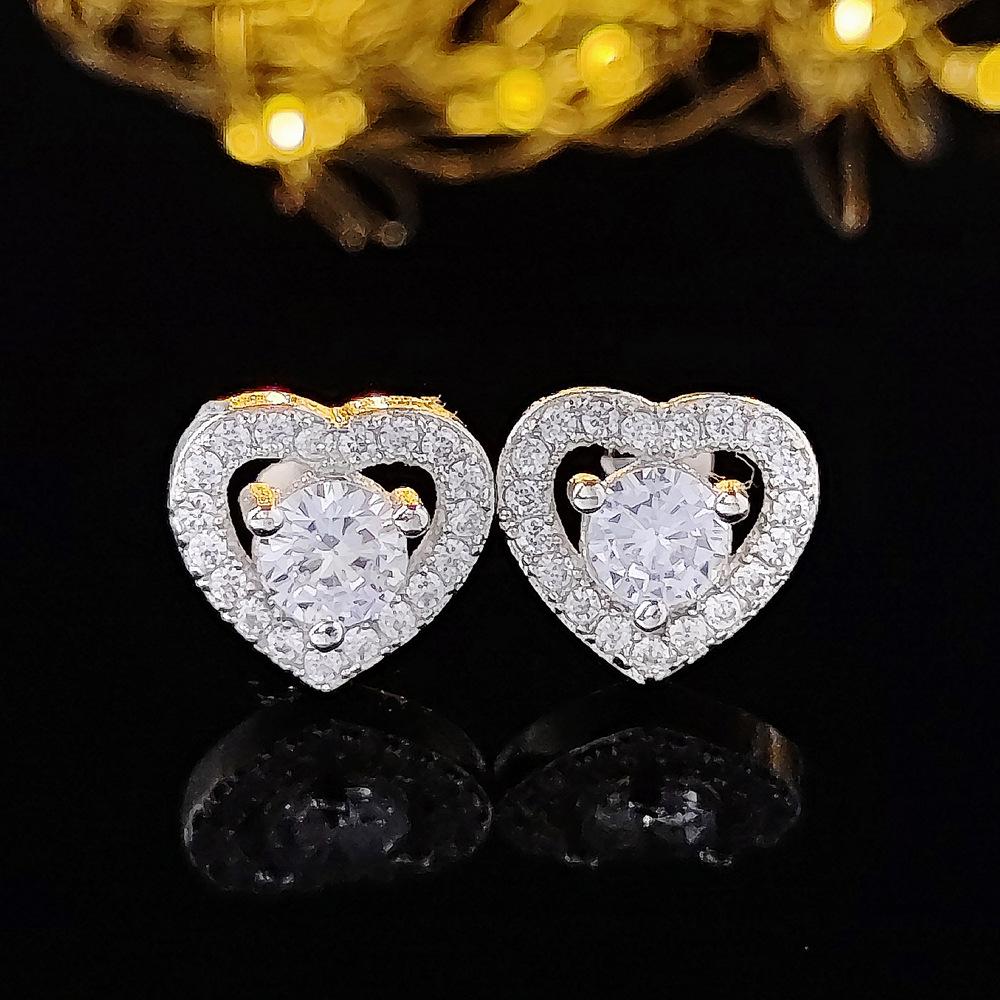 Exquisite Heart-Shaped Zircon Diamond Earrings – European & American Creative Fashion