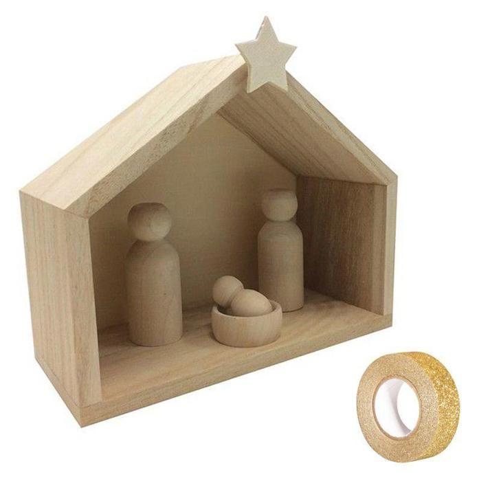 Wooden Crib + Pawns 18 X 8 X 15 Cm + 5 M Gold Glitter Masking Tape