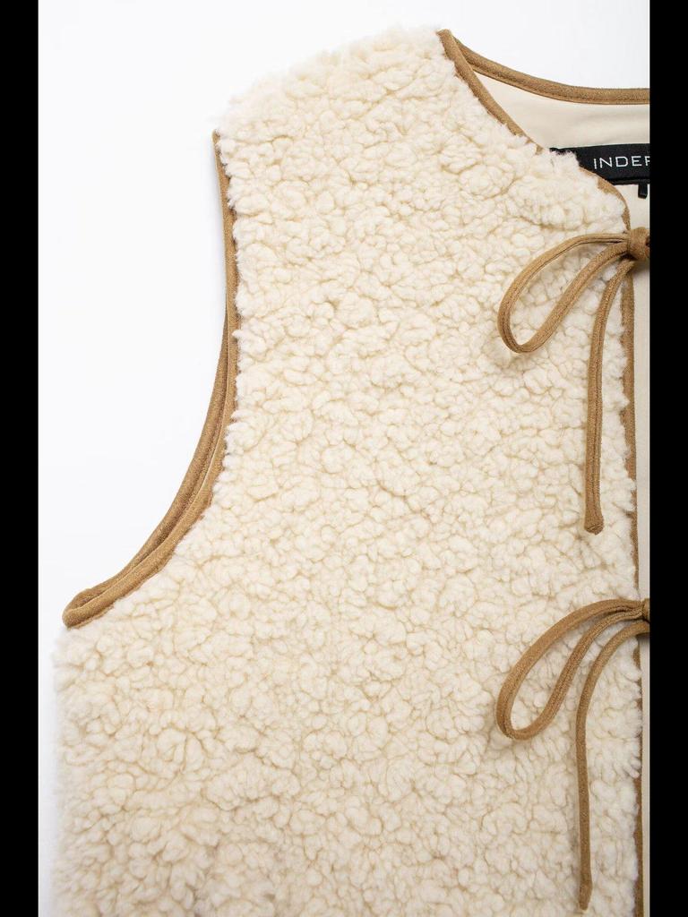 Gilet sans manches à lacets en cuir d'agneau pour femme - Nouveauté automne/hiver 2024