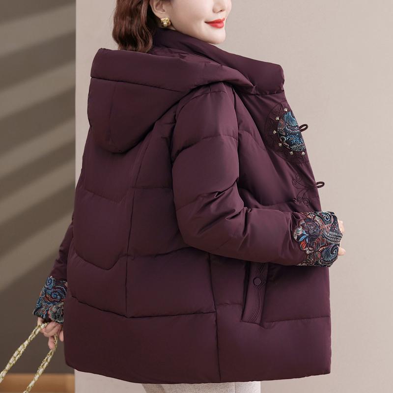 Plus Size Middle Age Women's Winter Down Jackets Hooded Thick Warm Embroidery Down Coats Woman Outerwears
