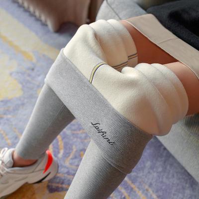 Women's High-Waist Fleece-Lined Lambswool Leggings: Warm Cotton Skinny Pants for Spring, Autumn, and Winter