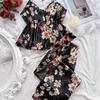 European & American Silk Print Women's Pajama Set: Camisole Dress & Long Pants