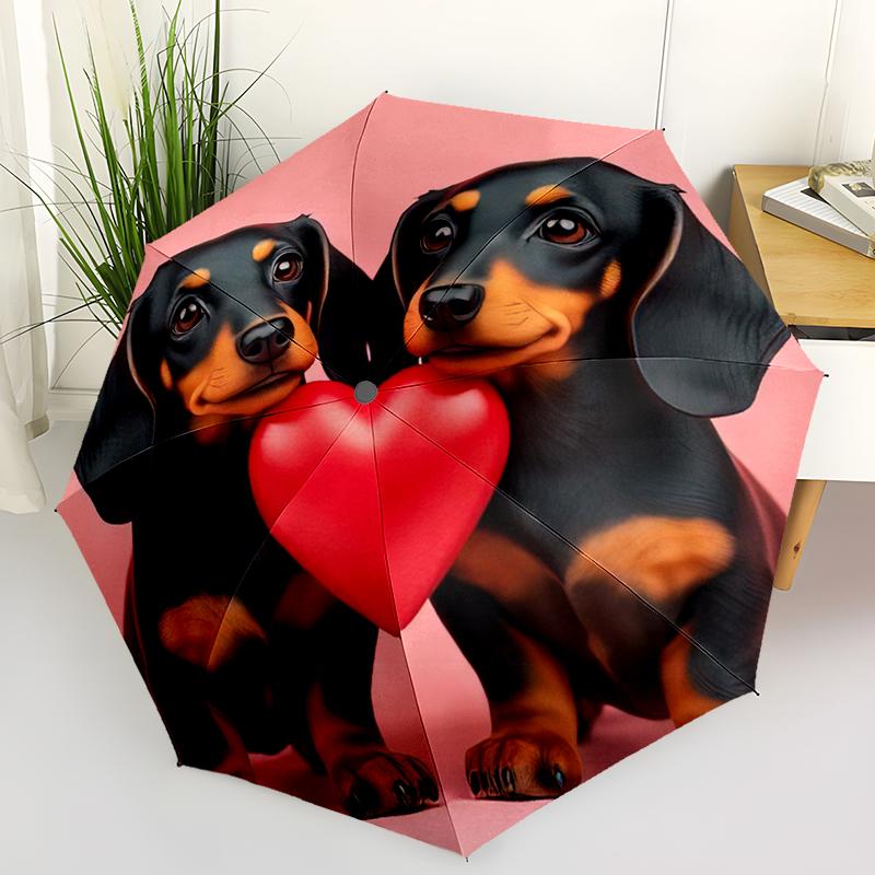 1pc Cute dog pattern Umbrella Portable Folding Umbrella Iron Frame Hole Bone Structure Outdoor Home Umbrella