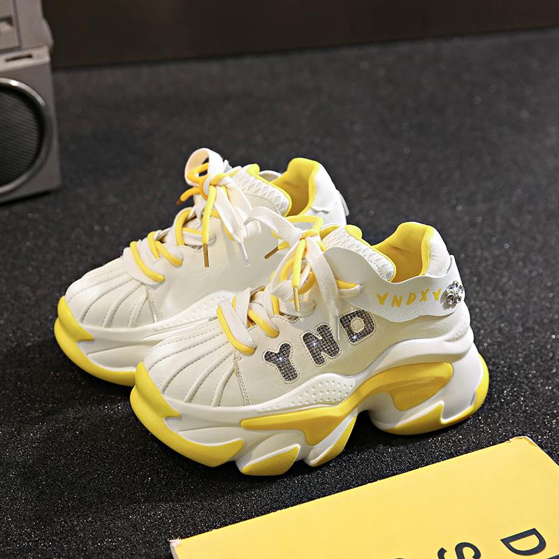 Fashion 8CM Microfiber Leather Bling Sneakers New 2025 Autumn Thick Soled Sports Dad Shoes Diamond Breathable Casual Chunky Shoes