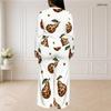Women Plus Size White Printed Round Neck Long Sleeve Top And Long Pants Set
