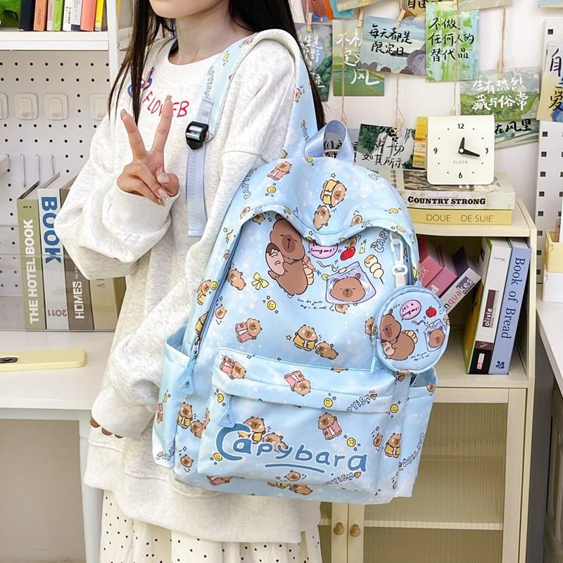 Large Capacity Boys And Girls Backpack Cute Fun Kapibara Print Primary School Bag Children Backpack