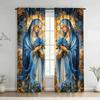 Festival Blue Gold Design Virgin Mary Printed Curtains Home Decoration Room Made Of Polyester
