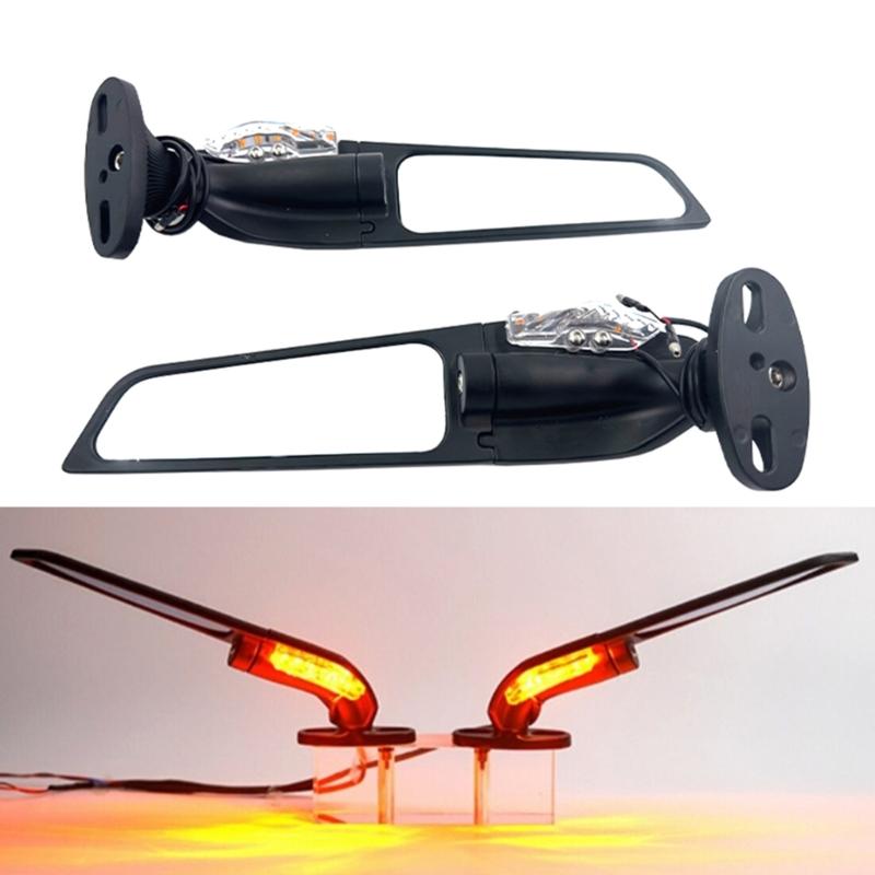 Motorcycle Modified LED Universal Rearview Glass Sport Motorcycle Left Right Side Wing Glass with LED Lights Replacement