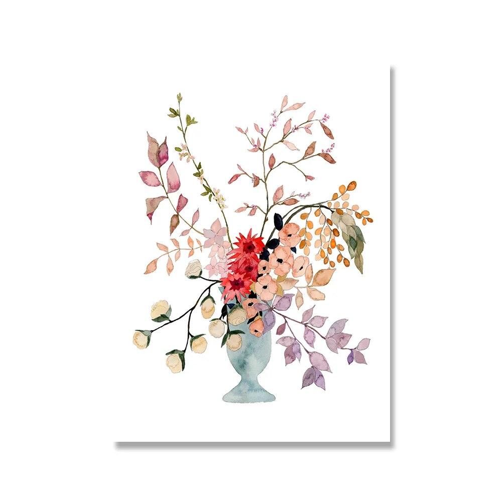 Acuarelă Flori Sălbatice Print Floral Frunză Botanic Verdeață Frunze Artă Pictură pe Pânză Postere Verzi Sălbatice Decor Artă de Perete pentru Casă Fără Ramă