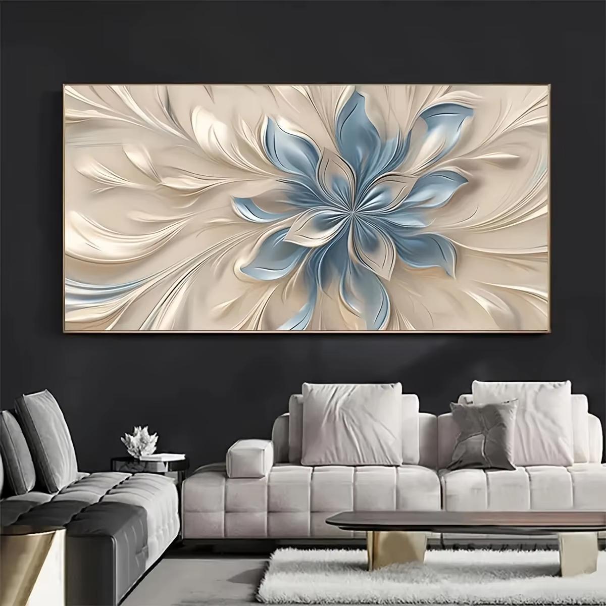 

Large Blue and White Floral Canvas Art - Modern Nordic Minimalist Wall Decor for Living Room or Bedroom, Frameless Textured Post (as the picture,50x100cm No Frame)