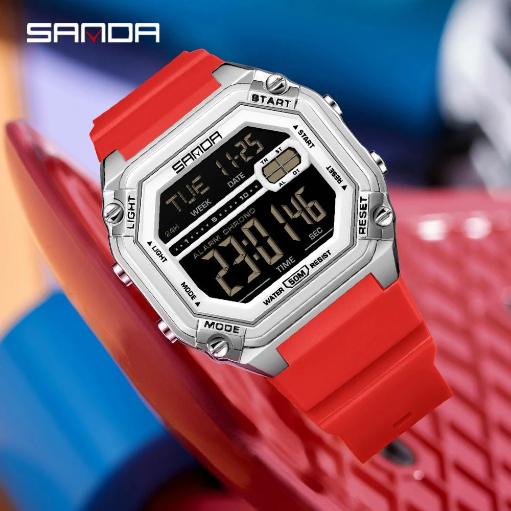 Sanda 6327 Top Luxury Men's Electronic Watch Large Dial Alarm Clock Countdown Night Light Calendar Sports Student Digital Watch