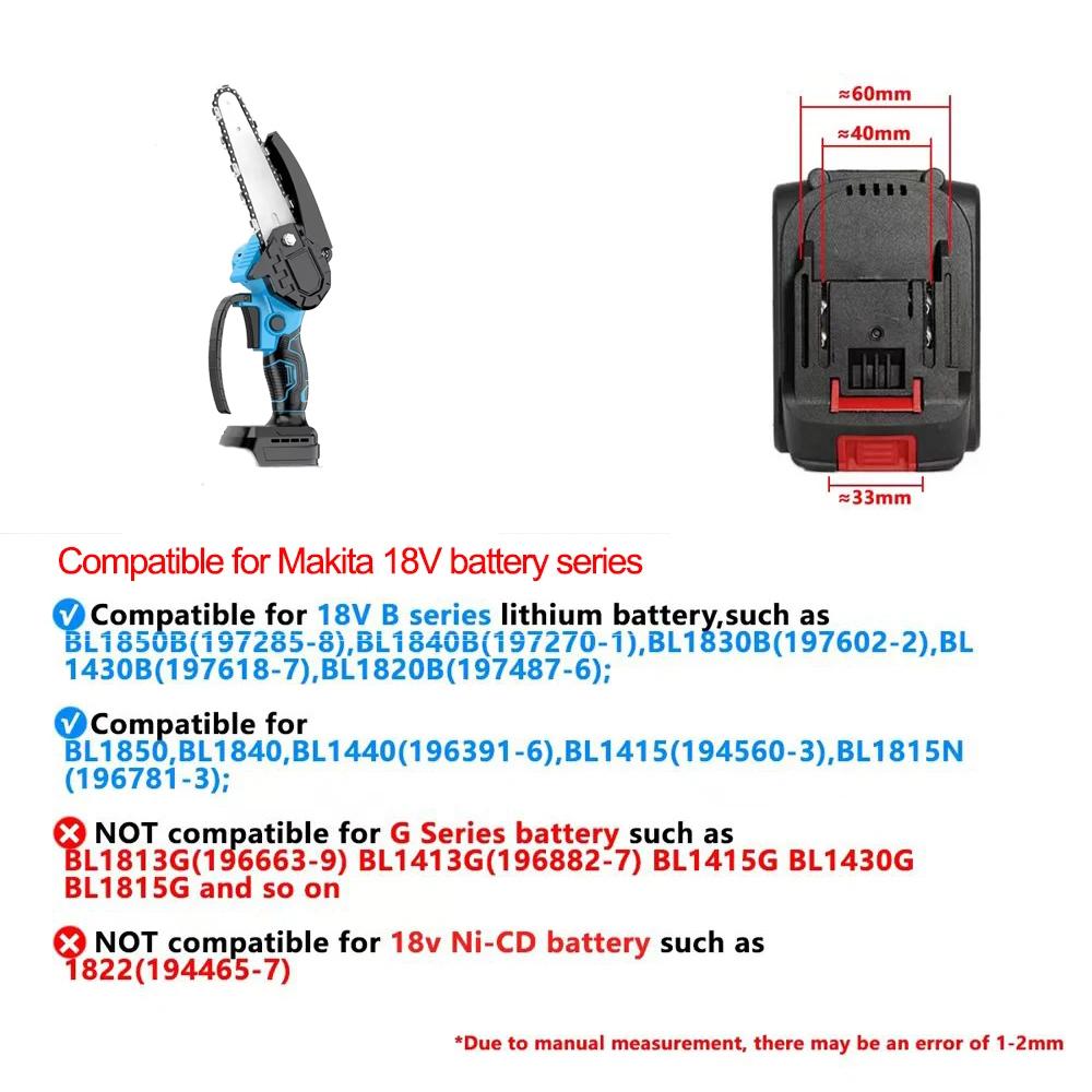 Motosserra Mini 4/6In Sem Fio Marcenaria Portátil Jardim Serra Elétrica Ferramenta de Corte Compatível Bateria Makita/Dewalt/Milwaukee 18V