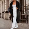 Women's Fashionable Casual Long Cardigan With Long Sleeves In Solid Color