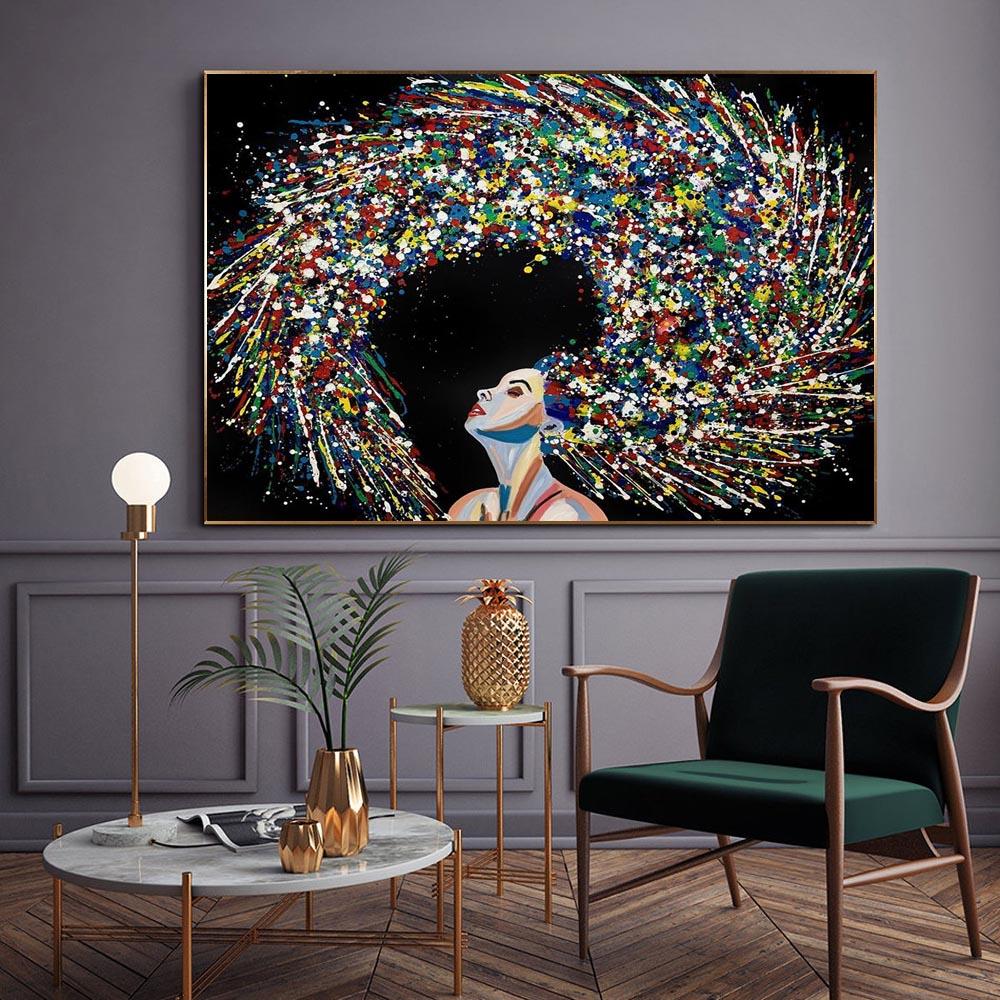 New Nordic Graffiti Art Figure Canvas Painting Unique Hairstyle Fashion Model Poster Office Living Room Home Decoration Mural No Frame