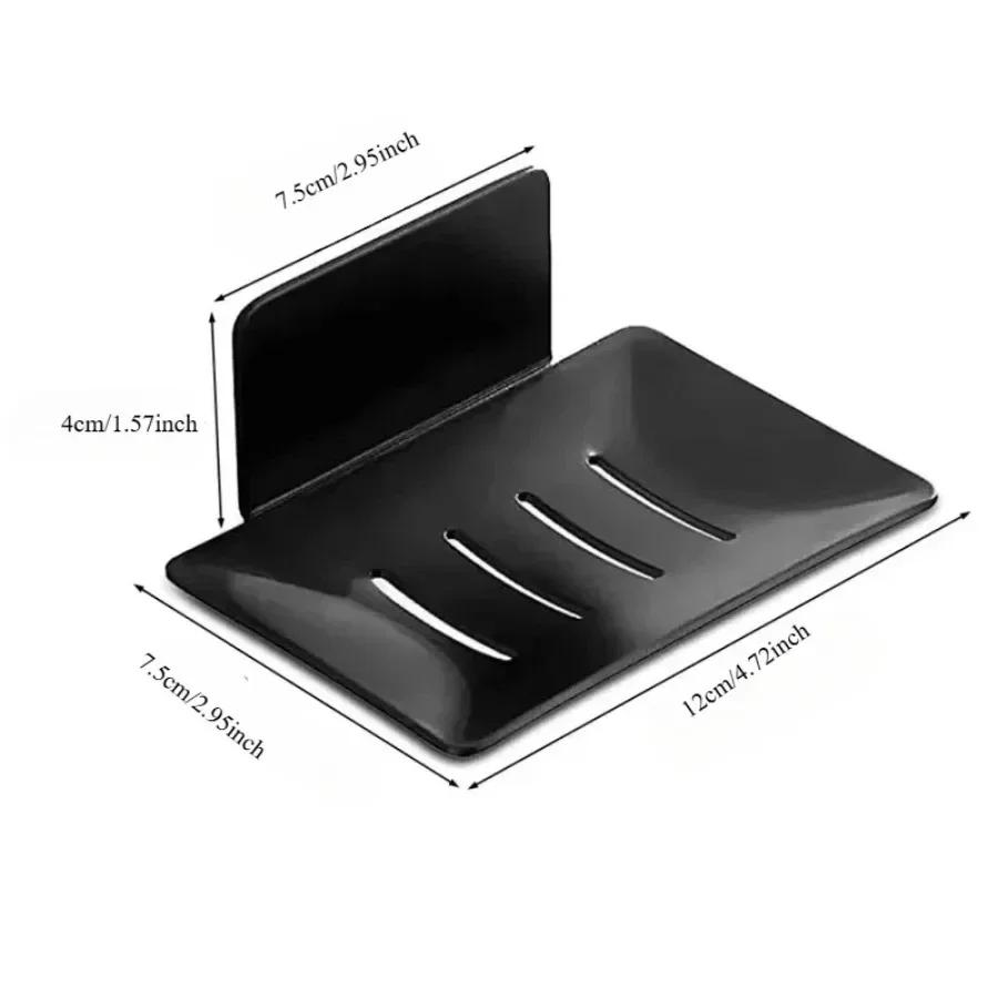 1pc no-drill black metal soap dish, includes adhesive, wall-mounted bathroom soap holder with drainage holes, soap rack