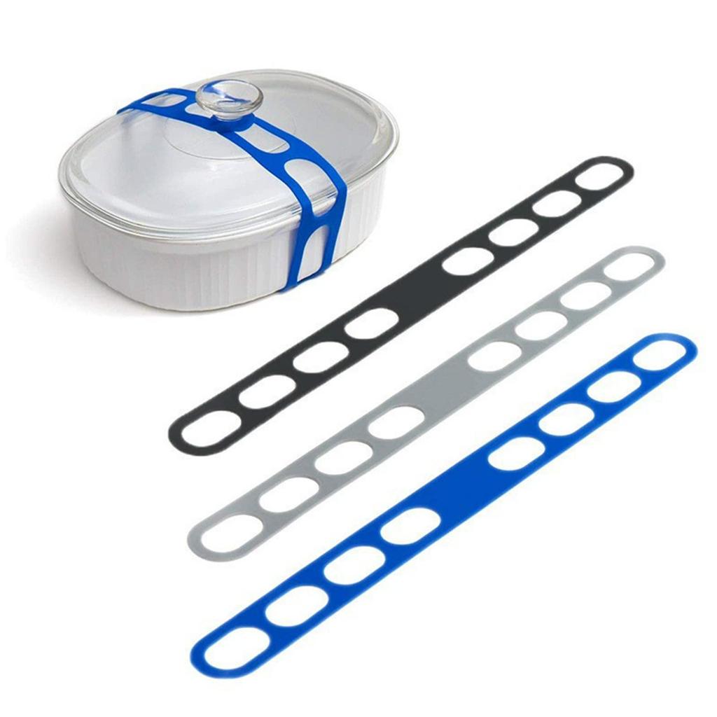 3pcs Silicone Latch Strap Leak-Proof Reusable Elastic Self-Lock Silicone Tie Can Be Reused Suitable for Various Pots and Bowls