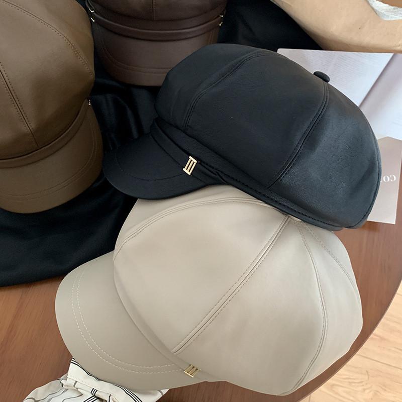 Stylish 2024 Fashionable Pu Beret Hat For Women Summer Lightweight Versatile Cap With Embroidery