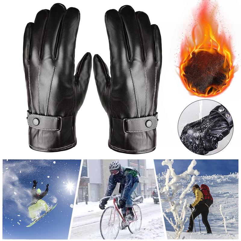 Men Thickened Motorcycle Gloves PU Leather Adjustable Motorbike Protective Gloves for Climbing Hiking Outdoor Sports