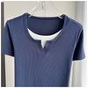 Plus Size Fake Two-Piece Color Block Short Sleeve T-Shirt Ribbed Slimming Top For Women Versatile Breathable Soft Material Flattering Slim Women Top