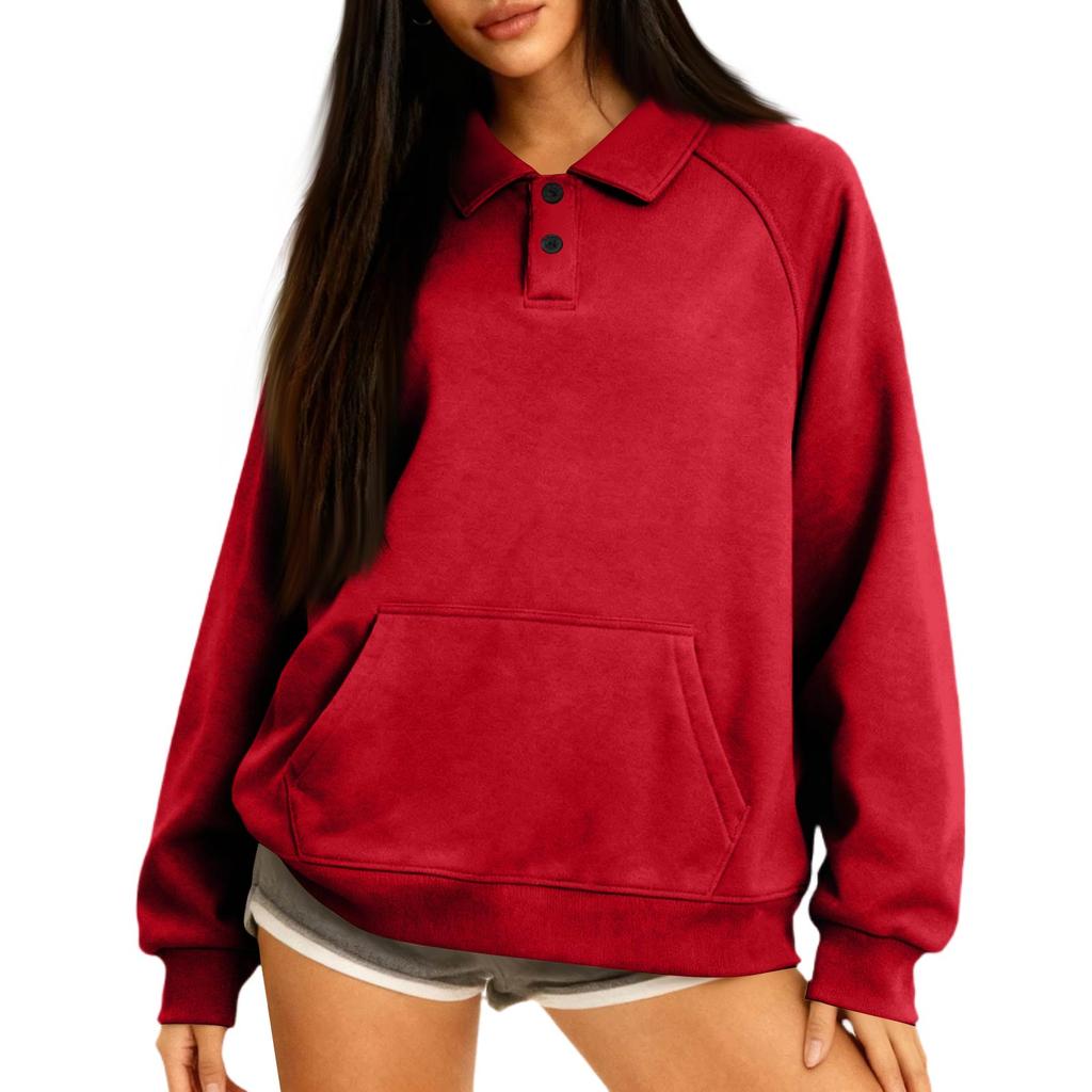 Women's Button-Up Collar Tops Cotton Women's Casual Fashion Long Sleeve With Pocketed Pullover Top Blouse