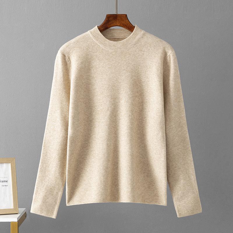 Women's Autumn/Winter Loose Knit Sweater - Half-High Collar, Long Sleeve, Solid Color
