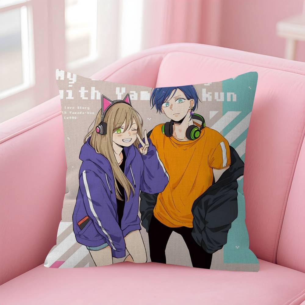 Anime My Love Story With Yamadakun At Lv999 Cushion Cover Inches Farmhouse Decor Home Throw Pillow Covers for Couch Decorations
