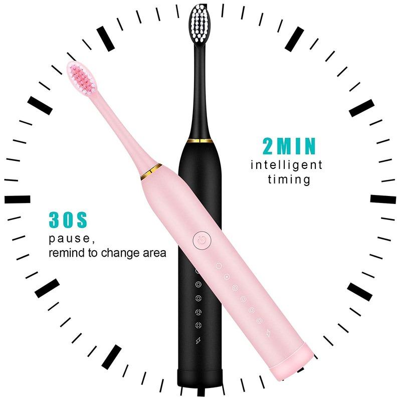 6 Modes Electric Toothbrushes for Adults Kids Smart Timer Rechargeable Whitening Toothbrush IPX7 Waterproof 4 Brush Head