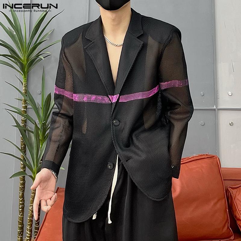

INCERUN Мужские ажурные пальто с длинными рукавами и прозрачной сеткой