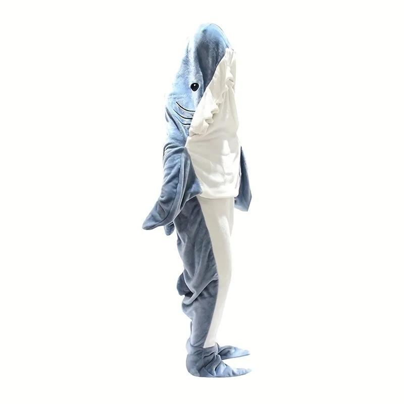 Shark Blanket for Adult Wearable Winter Warm Blanket Hooded Playsuit Onesie Funny Sleeping Bag for Slumber Party