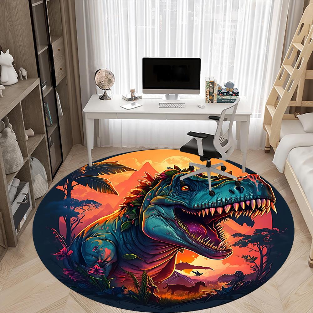 1pc Dinosaur Decor Chair Carpet for Office, Round Non Slip Durable Large Size Office Carpet, Suitable for Office