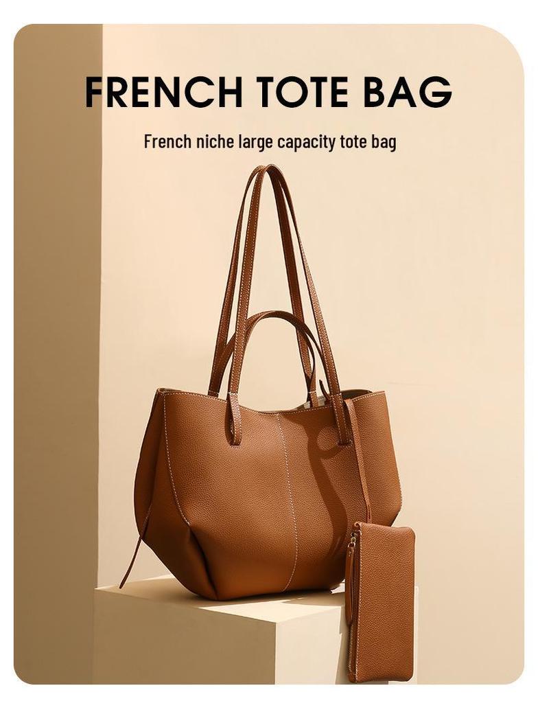 Top Layer Cowhide Leather Women's Crossbody Tote – High-End Luxury, Large Capacity