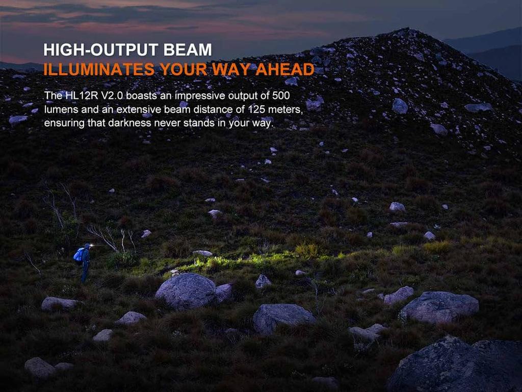 fenix HL12R 500 Lightweight IP66 Waterproof V2.0 Headlamp, USB-C Rechargeable, Built-in Lumens, 72.5g, (Gray)