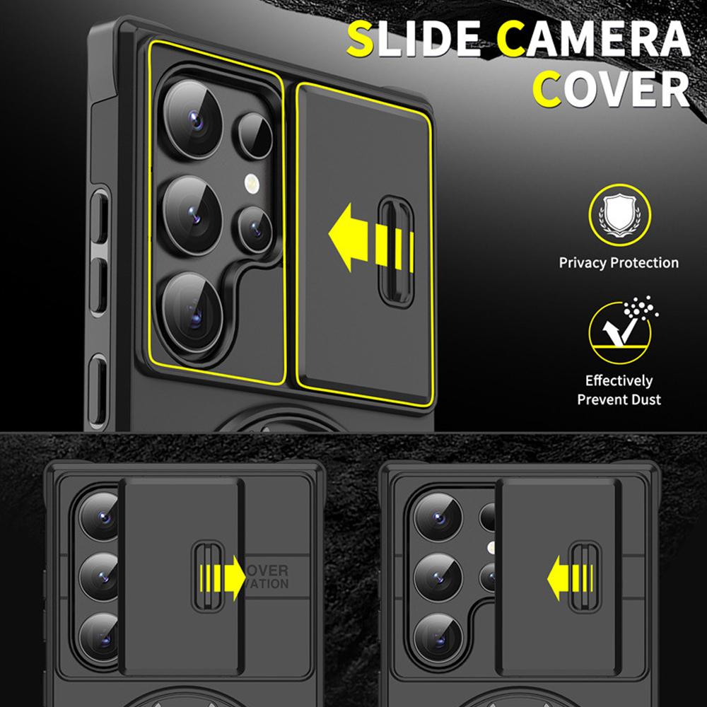 Ring Folding Magnetic Holder Dual Layer Phone Case For Samsung Galaxy S25 Edge S24 S23 Ultra FE Plus S22 S21 Slide Camera Cover