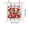 1pc Romantic Valentine's Day Bear Printed Waterproof Privacy Shower Curtain with 12 Hooks, Multiple Sizes, Easy Installation
