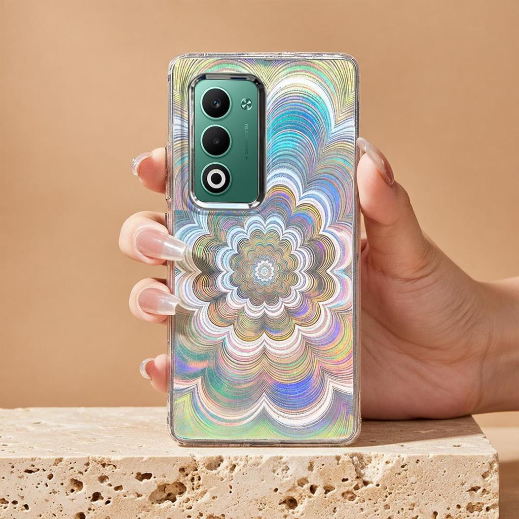 Holographic Gradient Flower Case for OPPO Reno 15 F 5G 14 Pro 13 4G/5G 12 11 8 Z T 7 Laser Art Casing Shockproof TPU Cover