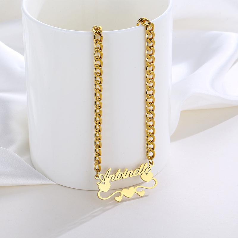 Personalized Custom Name Necklace K18 Gold Cuban Chain Love English Letter Woman Necklace