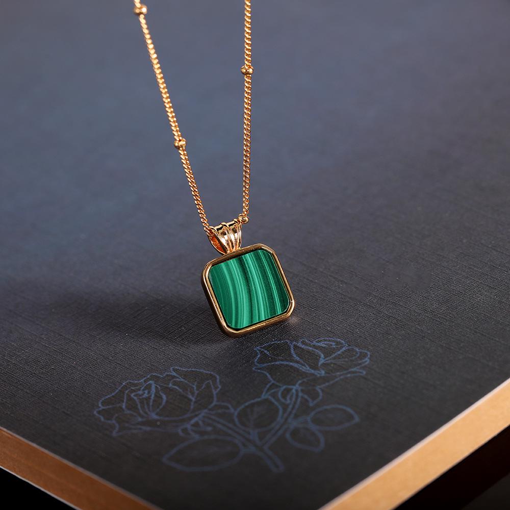 

Women s Malachite Necklace: Small Square Design in S925 Silver Jewelry